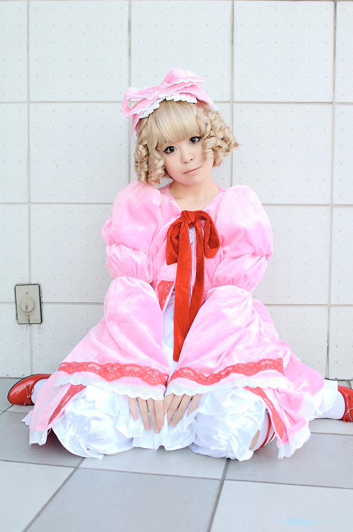 katakura rin, hinaichigo, rozen maiden, photo (medium), babydoll, blonde hair, bloomers, bow, cosplay, hair bow, ribbon, underwear