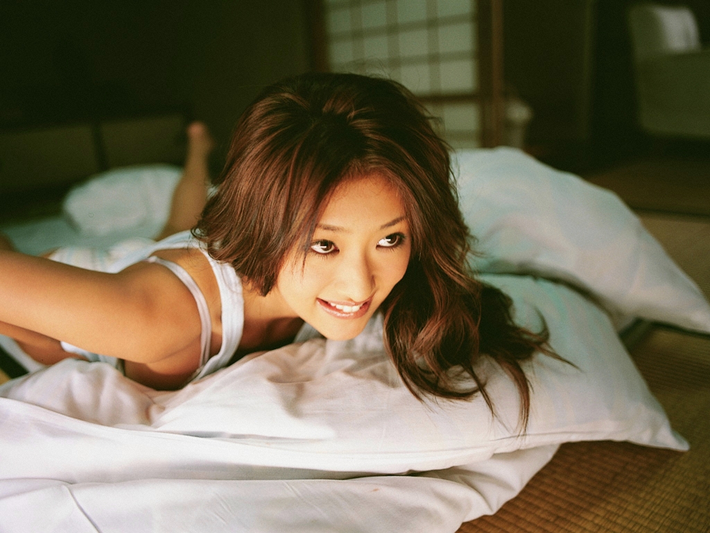 ando sayaka, photo (medium), bed, bra, lingerie, panties, tank top, underwear