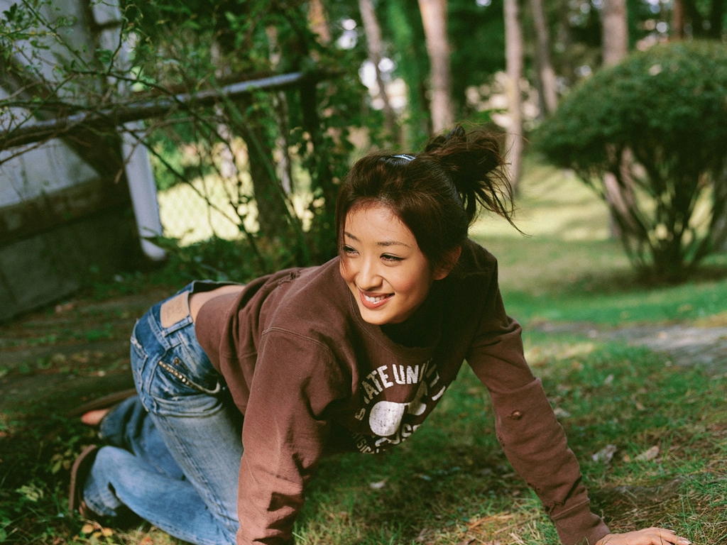 ando sayaka, photo (medium), denim, jeans, pants, sandals, sweater