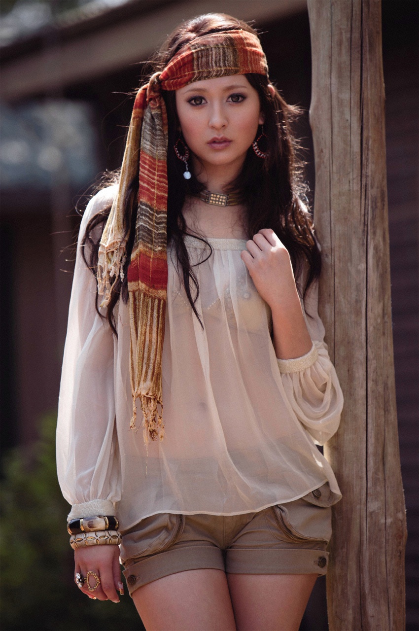 leah dizon, highres, photo (medium), africa, bikini, bikini top only, headscarf, kenya, see-through clothes, shorts, swimsuit
