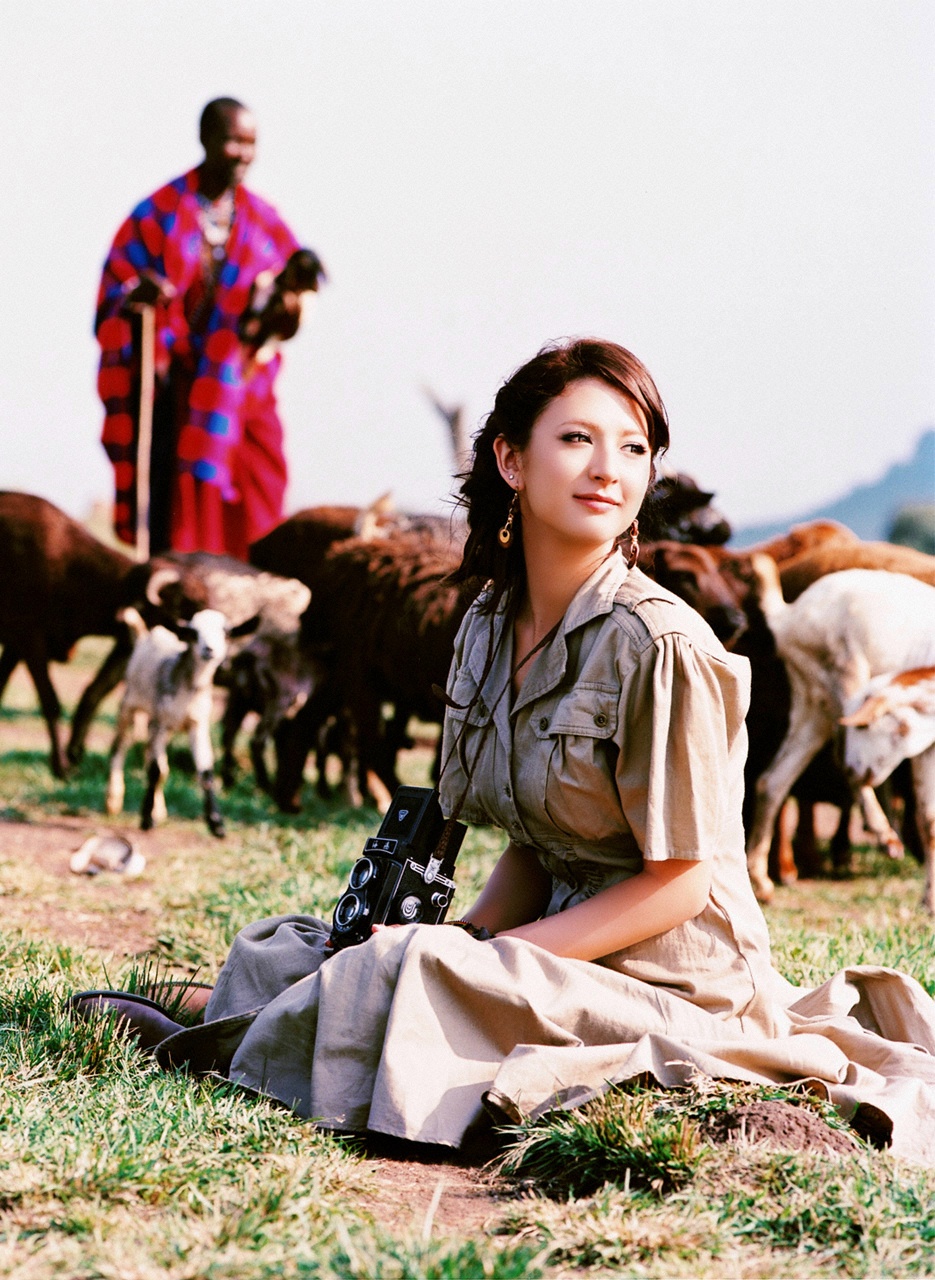 leah dizon, highres, photo (medium), africa, boots, camera, dress, goat herder, goats, kenya