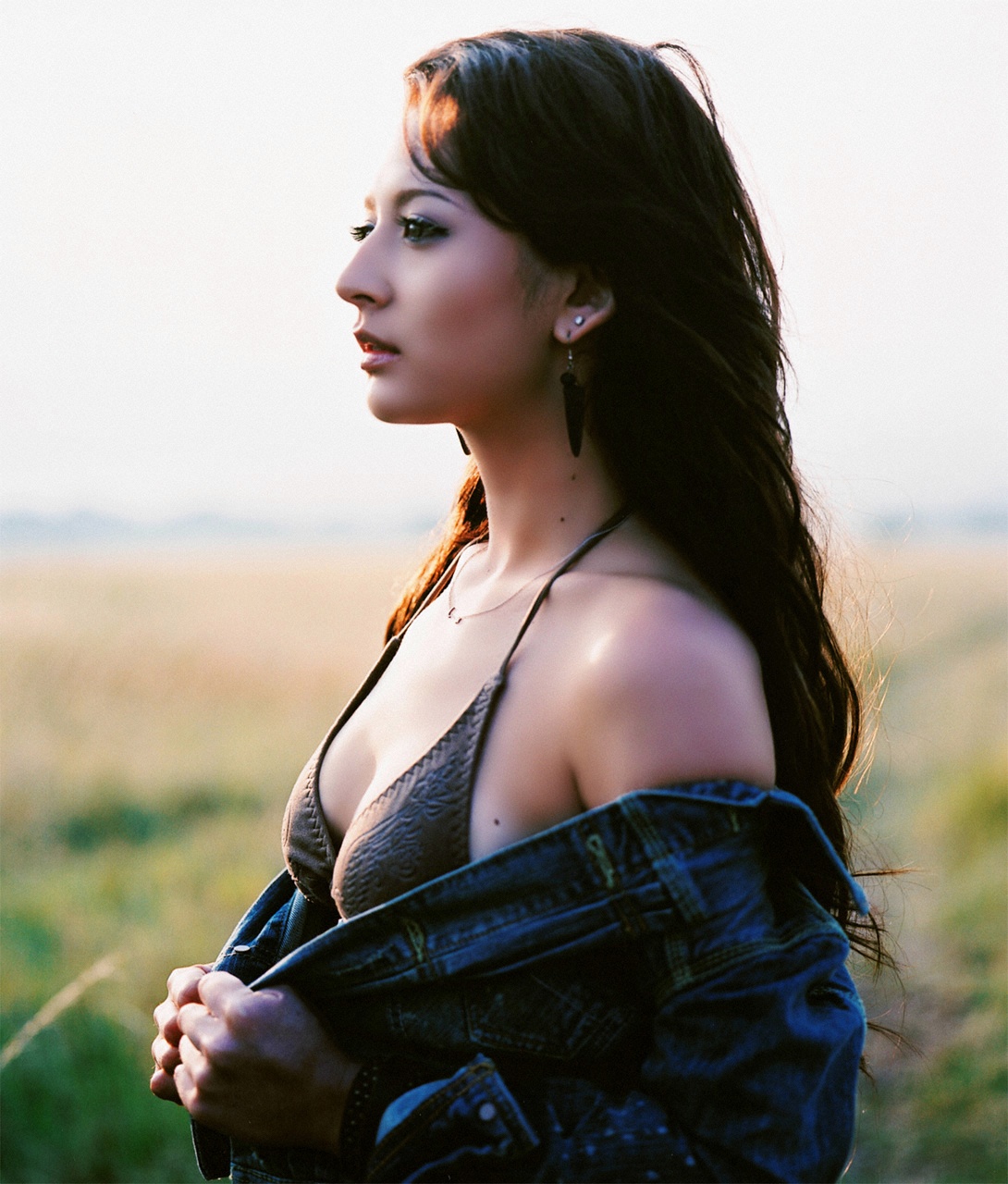 leah dizon, highres, photo (medium), africa, bikini, bikini top only, jacket, kenya, open clothes, open jacket, swimsuit