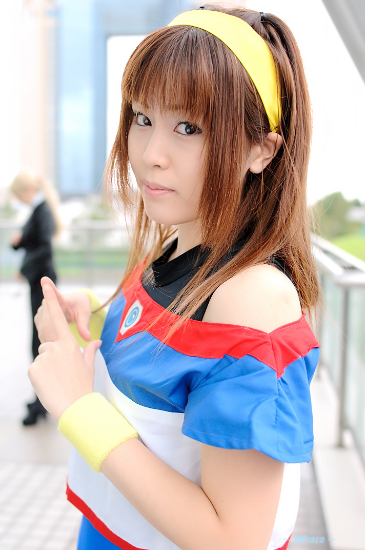 kanzaki akari, battle athletes, photo (medium), 1990s (style), cosplay, gym uniform, hairband, kikiwan