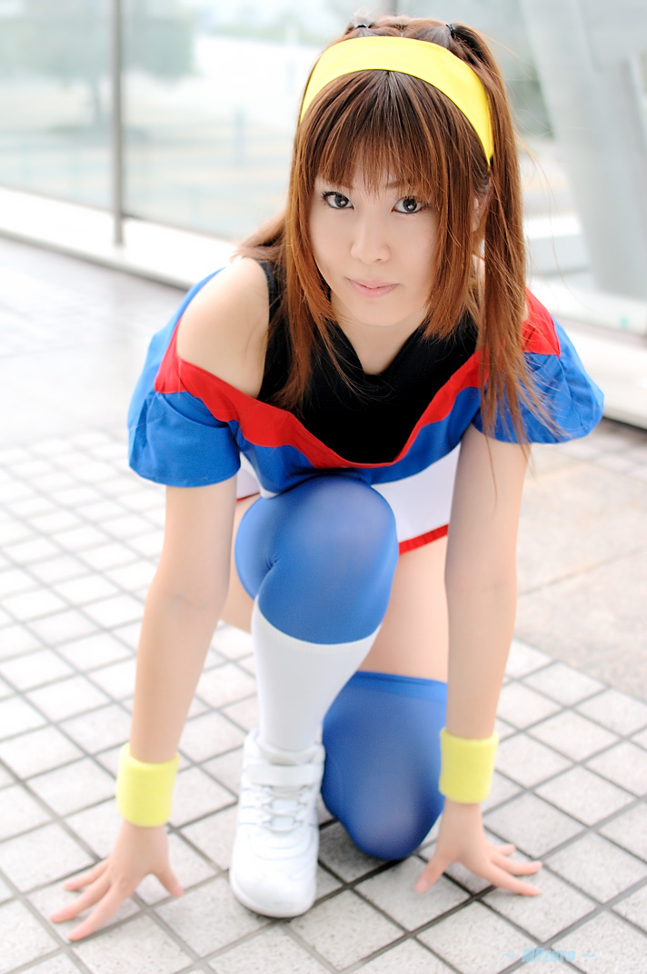 kanzaki akari, battle athletes, photo (medium), 1990s (style), cosplay, gym uniform, hairband, kikiwan, thighhighs
