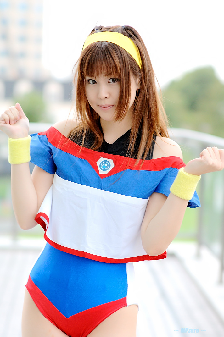 kanzaki akari, battle athletes, photo (medium), 1990s (style), cosplay, gym uniform, hairband, kikiwan