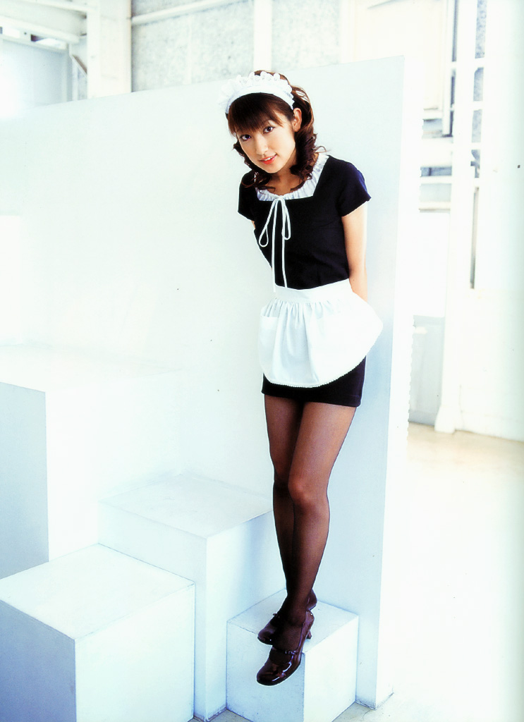 kumada yoko, photo (medium), 7 days 7 colors, apron, cosplay, pantyhose, waitress