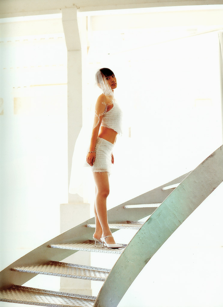 kumada yoko, photo (medium), 7 days 7 colors, halterneck, high heels, miniskirt, pantyhose, shoes, skirt, veil