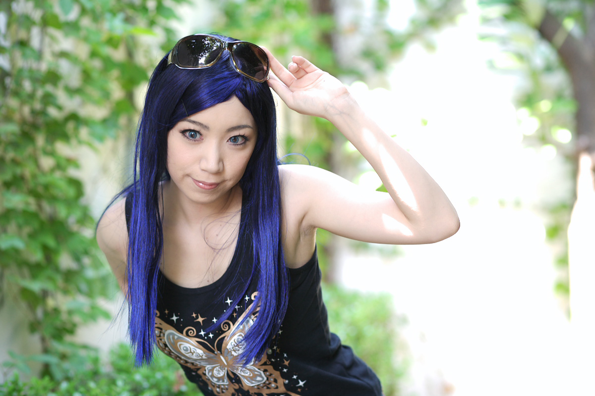 kuga natsuki, miyuki, my-hime, photo (medium), blue hair, cosplay, sunglasses, tank top