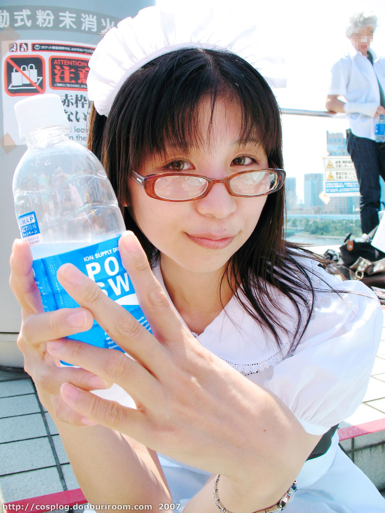 pocari sweat, photo (medium), apron, cosplay, glasses, maid, maid apron, satou yui