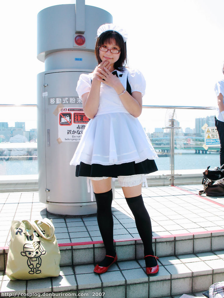 photo (medium), apron, cosplay, glasses, maid, maid apron, satou yui, thighhighs