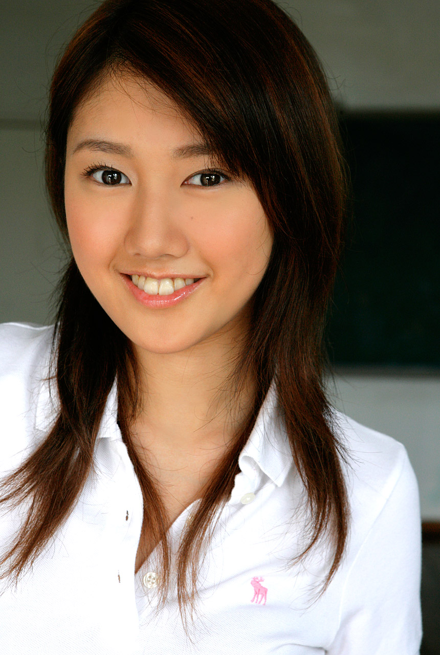 takigawa hanako, highres, photo (medium), tagme, 1girl, asian, blouse, blurry, close-up, depth of field, dyed hair, female focus, indoors, japanese (nationality), long hair, looking at viewer, polo shirt, shirt, smile, solo