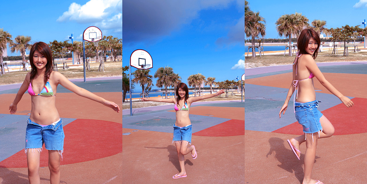 takagawa hanako, photo (medium), tagme, bikini, bikini top only, cutoffs, denim, flip-flops, sandals, swimsuit