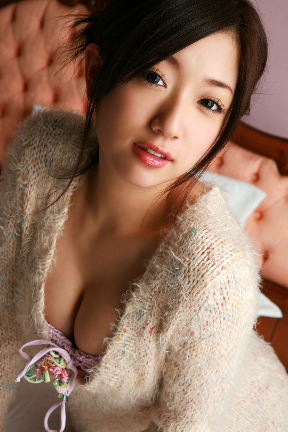 ootomo sayuri, highres, photo (medium), tagme, breasts, cleavage, dress, sweater, sweater dress
