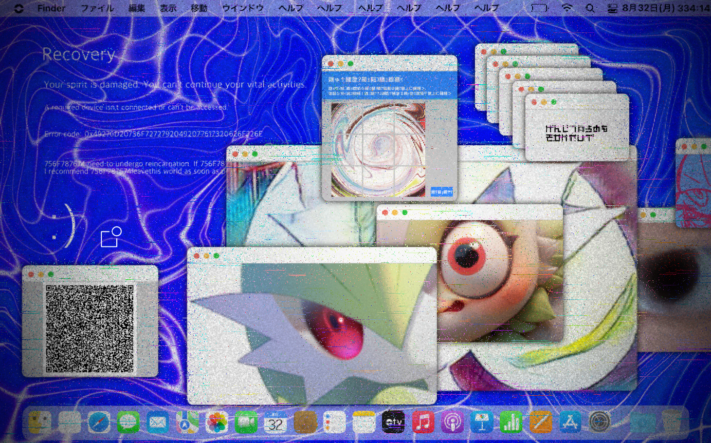 uoxvt, gardevoir, nintendo, pokemon, translation request, 1other, blue background, blue screen of death, blush, bob cut, captcha, colored skin, english text, fake screenshot, gen 3 pokemon, glitch, green hair, hair between eyes, japanese text, looking at viewer, macbook, mixed-language text, other focus, pokemon (creature), qr code, red eyes, short hair, sketch inset, solo, white skin, wide-eyed, window (computing)