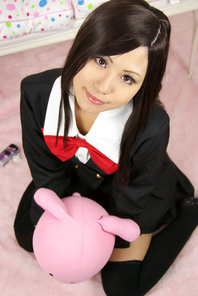 katsura kotonoha, school days, photo (medium), blazer, cellphone, cosplay, kisaki kureha, phone, pleated skirt, school uniform, skirt, stuffed animal, stuffed toy, thighhighs, zettai ryouiki