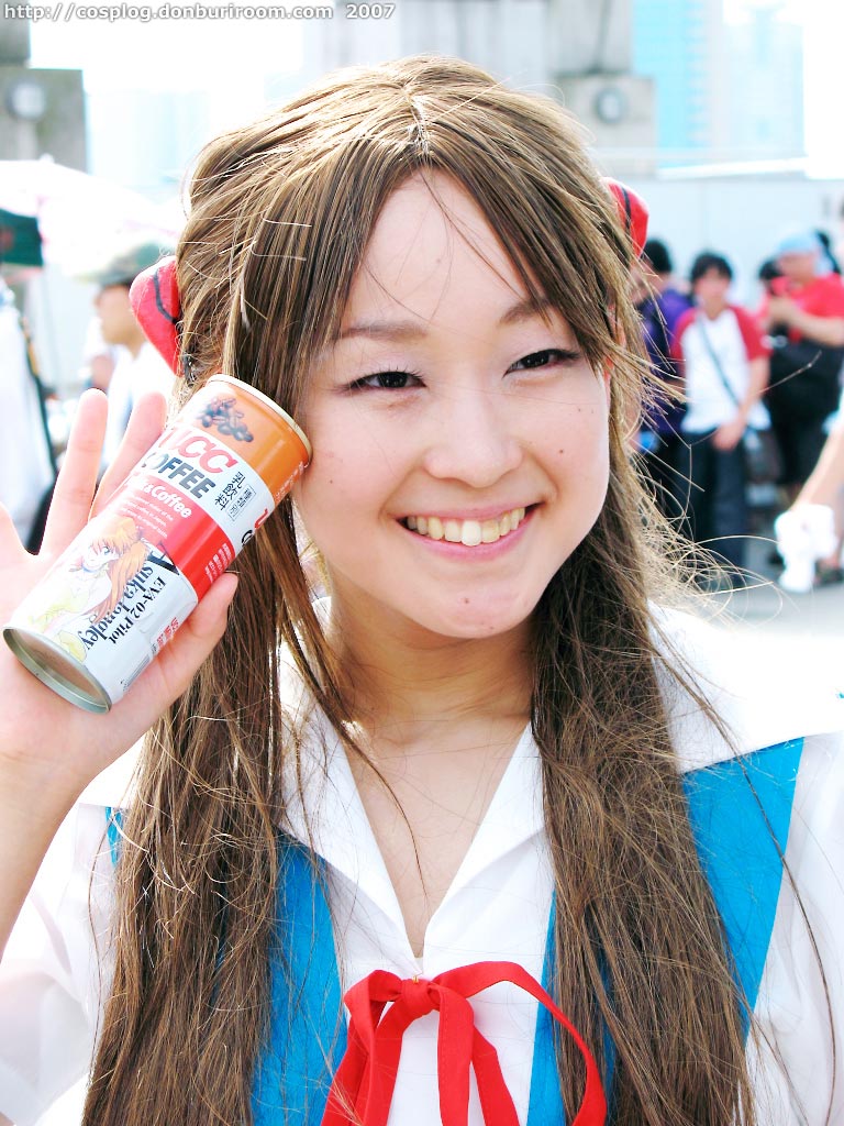 neon genesis evangelion, photo (medium), coffee, cosplay, hairpods, ryuuge, sailor, school uniform, serafuku, souryuu asuka langley (cosplay), twintails