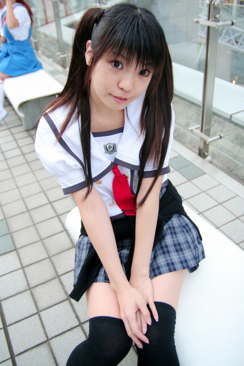 tsukimiya usagi, character request, highres, photo (medium), source request, cosplay, necktie, pleated skirt, school uniform, serafuku, skirt, sweater, thighhighs, twintails