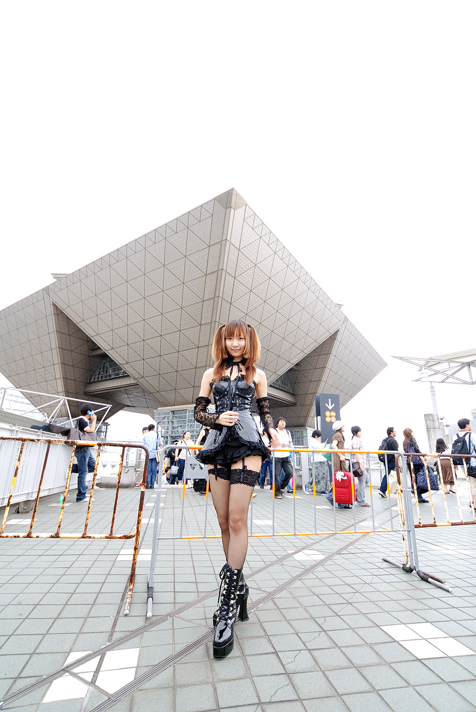 amane misa, iwazaki rinka, death note, highres, photo (medium), boots, cosplay, detached sleeves, dress, fishnets, garter belt, lace, thighhighs, twintails
