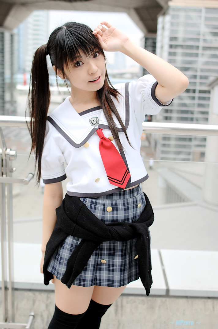 tsukimiya usagi, photo (medium), source request, cosplay, necktie, pleated skirt, school uniform, serafuku, skirt, sweater, thighhighs, twintails