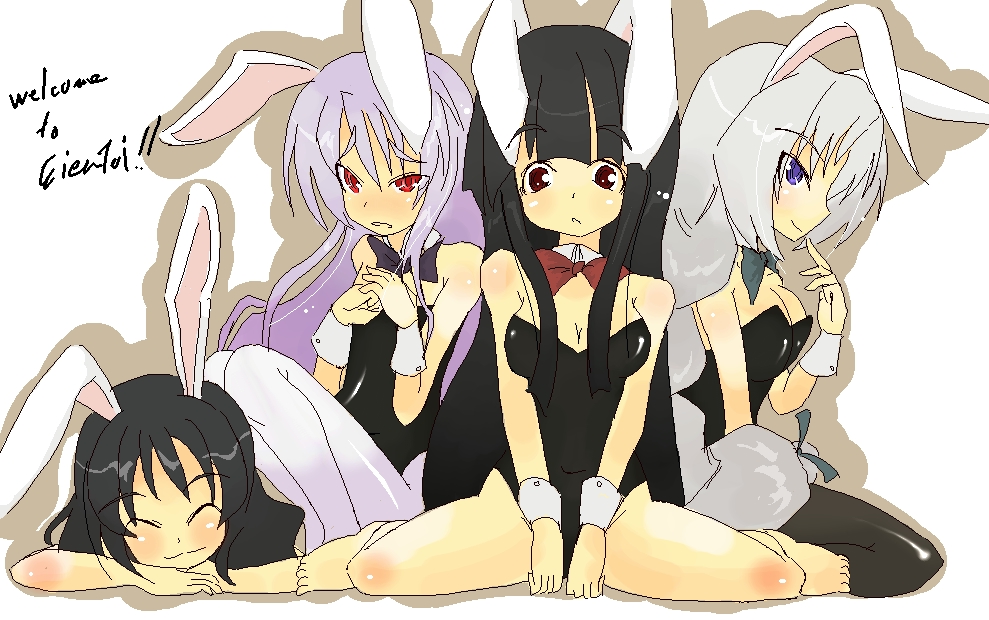 snosui, yae (pixiv), yae (snosui7), houraisan kaguya, inaba tewi, reisen udongein inaba, yagokoro eirin, touhou, 4girls, animal ears, bare legs, female focus, long hair, multiple girls, pantyhose, playboy bunny, rabbit ears