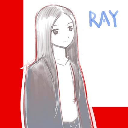 ray, yoshitomi akihito, kasugano ray, kasugano rei, ray (manga), lowres, 00s, 1girl, black eyes, black hair, character name, copyright name, female focus, long hair, sketch, solo