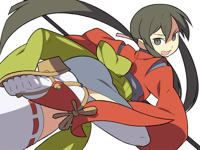 itsumo nokoru, chihiro (kage no densetsu), kage no densetsu, taito, 1girl, feet, female focus, japanese clothes, kimono, open mouth, short kimono, solo, thighhighs, tongue, white background, white thighhighs