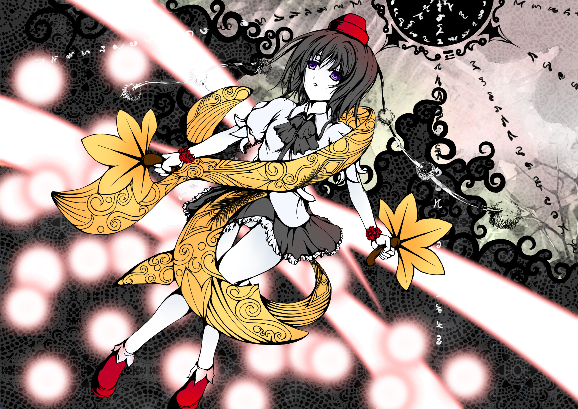 yukiya-yuki, shameimaru aya, touhou, looking away, highres, 1girl, black hair, expressionless, female focus, hat, light particles, solo