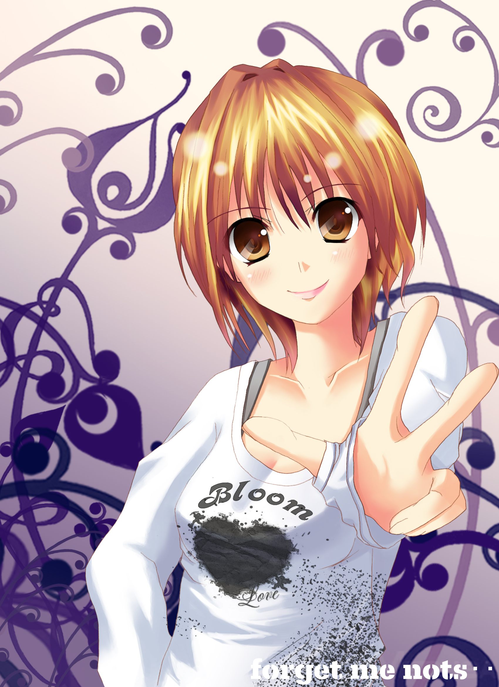 kazumi1904, bad id, bad pixiv id, highres, brown eyes, brown hair, short hair, solo, v