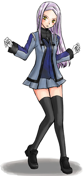 soma peries, gundam, gundam 00, 00s, 1girl, female focus, jacket, long hair, miniskirt, purple hair, skirt, solo, thighhighs, yellow eyes, zettai ryouiki
