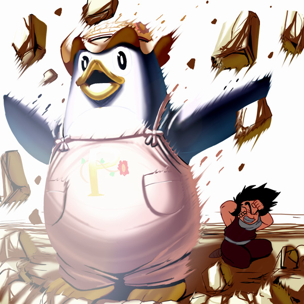 kouno (masao), fortessimo piccolo, son gohan, dragon ball, dragonball z, okaasan to issho, 1boy, battle, bird, name connection, parody, penguin