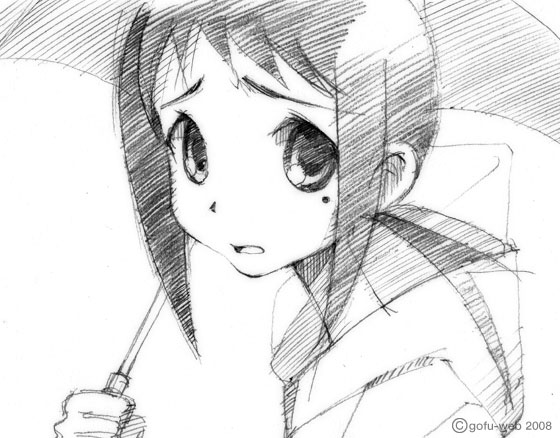gofu, kaga ai, sayonara zetsubou sensei, traditional media, 00s, 1girl, female focus, greyscale, monochrome, sketch, solo, white background