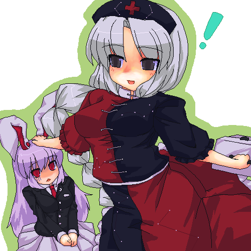 t2r, reisen udongein inaba, yagokoro eirin, touhou, lowres, 2girls, animal ears, braid, female focus, multiple girls, oekaki, rabbit ears, white background