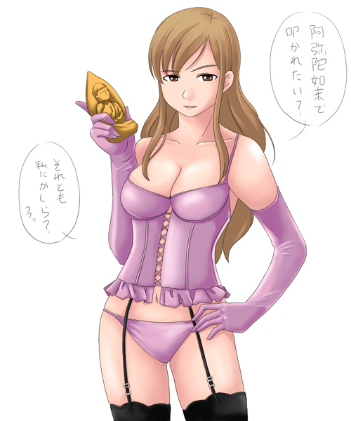 toshifumi, toudou shimako, maria-sama ga miteru, translated, 00s, 1girl, elbow gloves, female focus, gloves, lingerie, solo, thighhighs, underwear