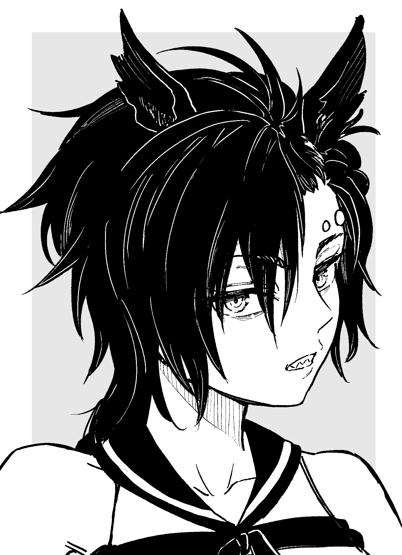 kimihitsuji, air shakur (umamusume), umamusume, highres, 1girl, animal ears, ear ornament, eyebrow piercing, face piercing, horse ears, horse girl, horse tail, piercing, tail, tomboy