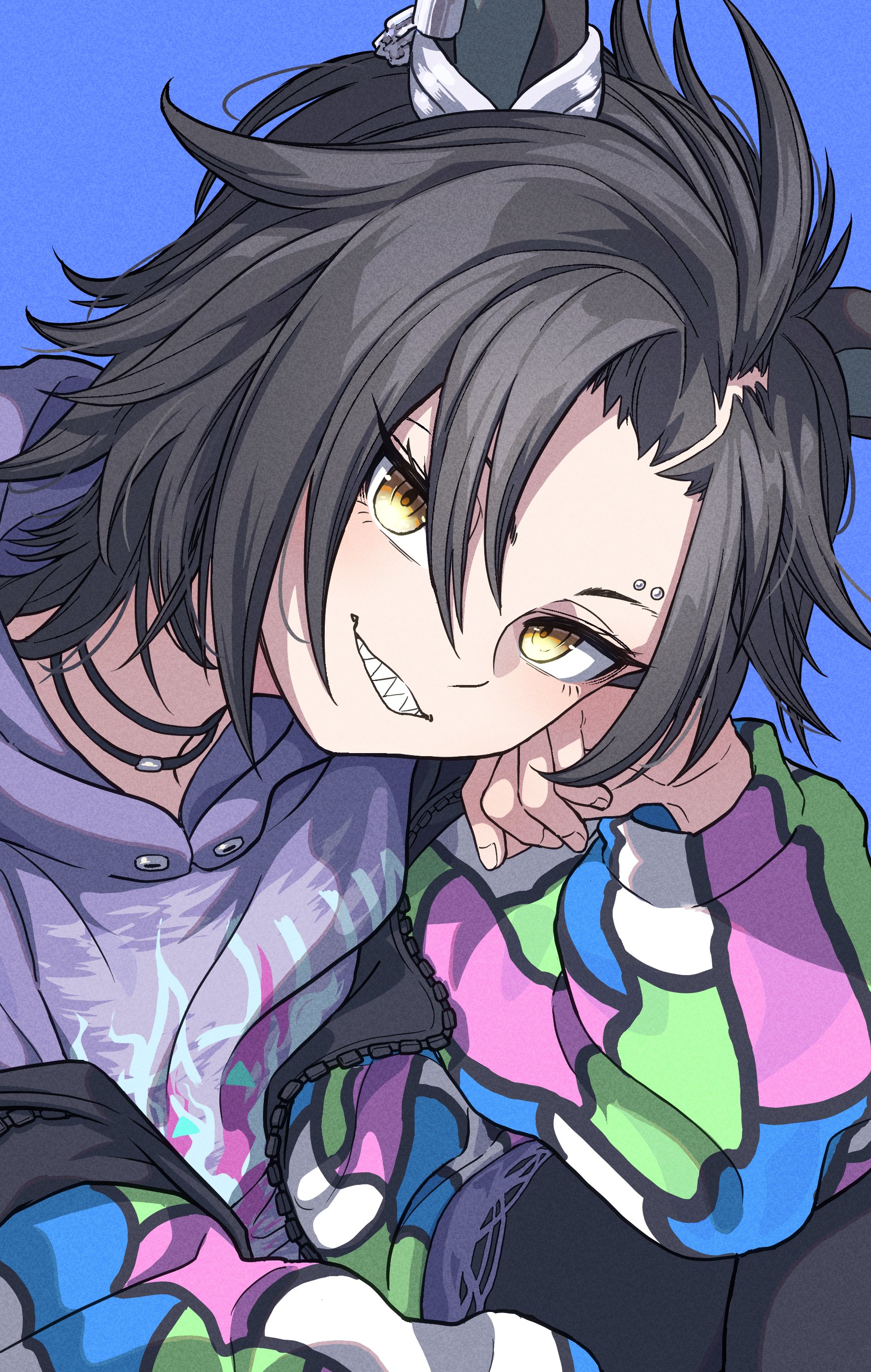 kimihitsuji, air shakur (umamusume), umamusume, absurdres, highres, 1girl, animal ears, ear ornament, eyebrow piercing, face piercing, horse ears, horse girl, horse tail, piercing, tail, tomboy