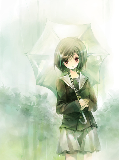 shimeko, original, bad id, bad pixiv id, red eyes, school uniform, serafuku, shimeshime, solo, umbrella