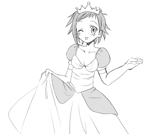 yuuma (omaeno meinichi), murakami natsumi (negima), mahou sensei negima!, lowres, 00s, crown, dress, gown, greyscale, hat, monochrome, princess, solo