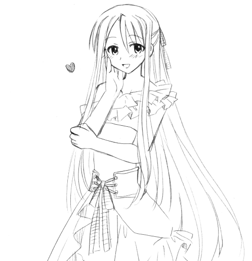 yuuma (omaeno meinichi), yukihiro ayaka, mahou sensei negima!, 00s, dress, greyscale, monochrome, sketch, solo