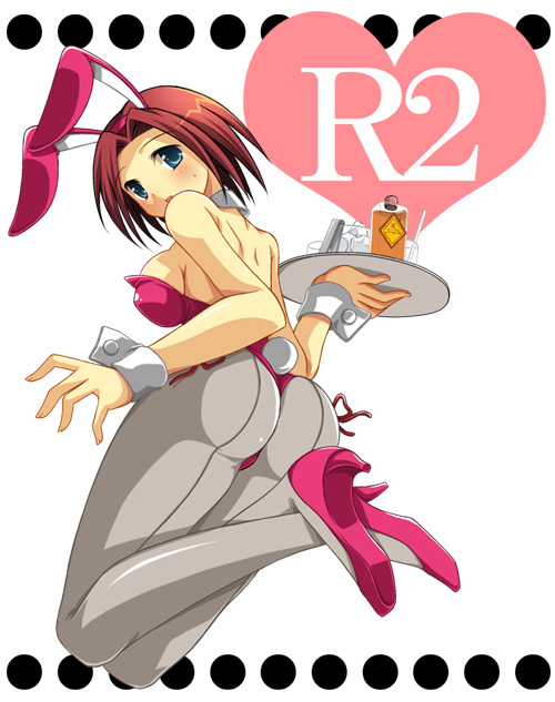 kouzuki kallen, code geass, 00s, animal ears, fake animal ears, high heels, leotard, pantyhose, playboy bunny, rabbit ears, rabbit tail, red hair, shoes, solo, tail