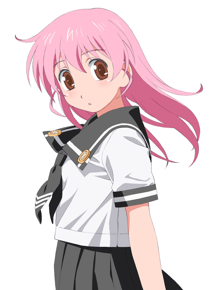 shiwasu takashi, original, bad id, bad pixiv id, brown eyes, pink hair, school uniform, serafuku, solo