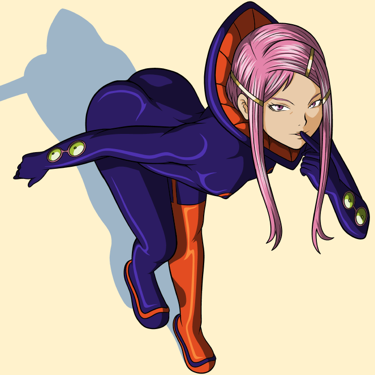 nike (0306), anemone (eureka seven), eureka seven, eureka seven (series), 00s, 1girl, ass, bent over, female focus, hair ornament, hairclip, long hair, pink eyes, pink hair, solo