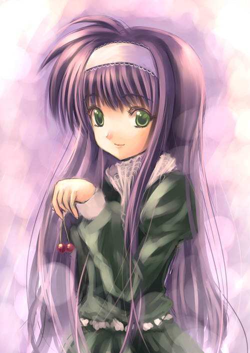 kitiroku, tsukimura suzuka, lyrical nanoha, mahou shoujo lyrical nanoha, 00s, 1girl, cherry, female focus, food, fruit, gothic lolita, lolita fashion, solo