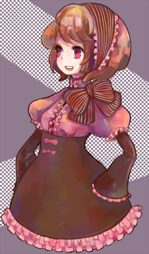 tomoya (artist), original, bad id, bad pixiv id, brown hair, goth fashion, gothic lolita, lolita fashion, red eyes, ribbon, solo