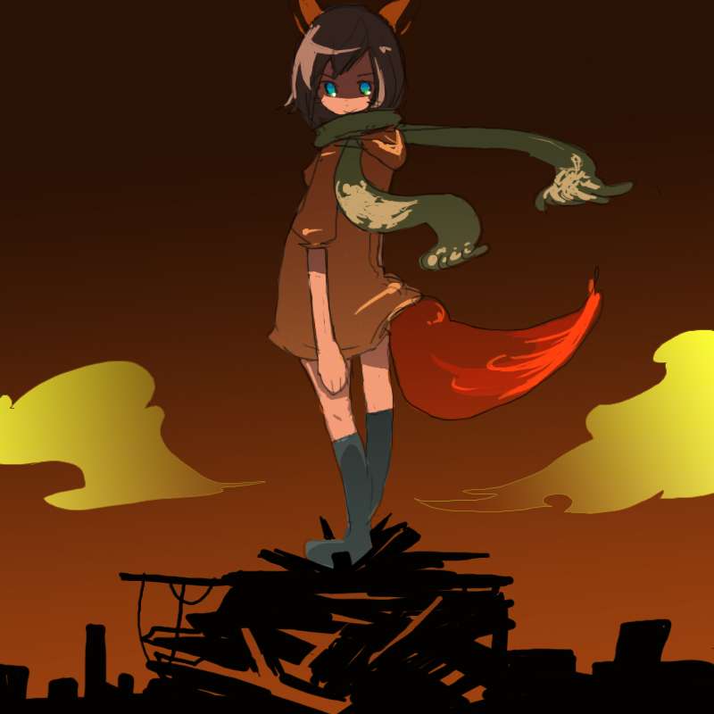 kujira, original, bad id, bad pixiv id, animal ears, back, blue eyes, scarf, tail