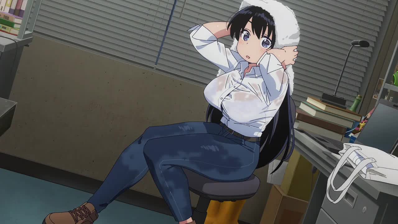 kyoukyan, arato nagi, imari youko, ruri no houseki, animated, animated gif, sound, tagme, video, 2025, 20s, 2girls, apron, bag, black hair, black shirt, blue pants, boots, bra, bra visible through clothes, breasts, brown boots, brown eyes, brown hair, chair, collarbone, collared shirt, curvy, denim, glasses, grey eyes, jeans, large breasts, long hair, long sleeves, looking at viewer, multiple girls, office, office chair, open mouth, pants, see-through clothes, semi-rimless eyewear, shirt, sidelocks, sitting, swivel chair, towel, underwear, wet, wet clothes, wet shirt, white bra, white shirt, window, window blinds
