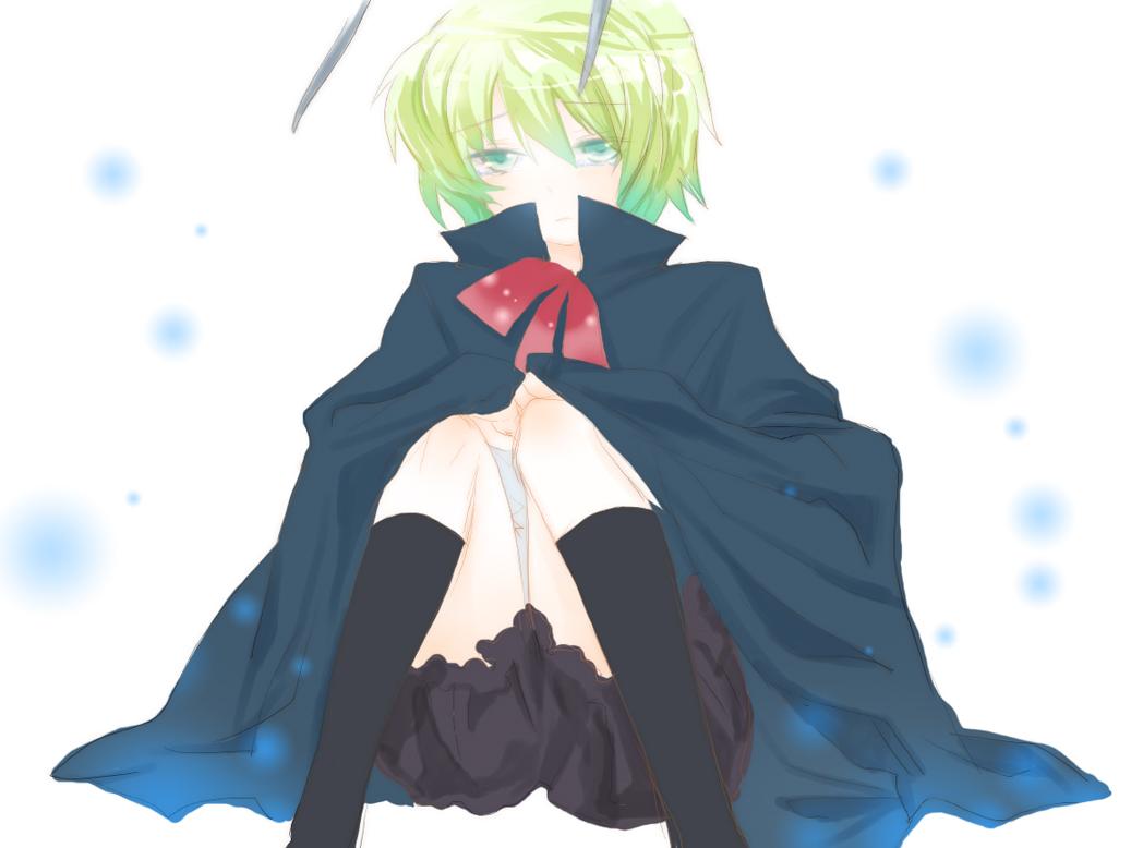 a4 (pixiv), a4 (shellbard), wriggle nightbug, touhou, bad id, bad pixiv id, 1girl, antennae, cape, female focus, green eyes, green hair, matching hair/eyes, solo