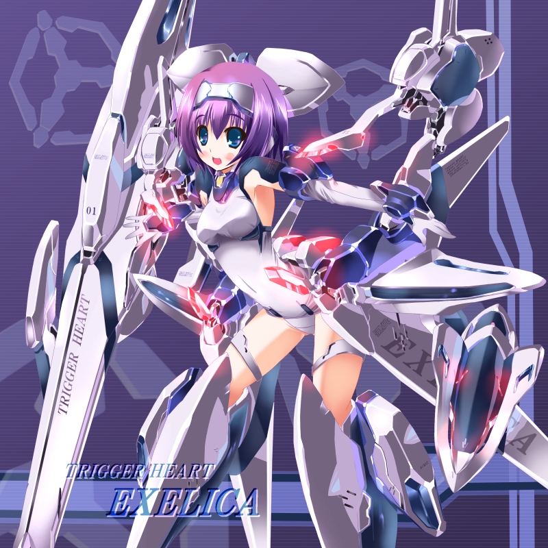 yoshimoto (dear life), exelica, trigger heart exelica, bad id, bad pixiv id, tagme, blue eyes, mecha musume, purple hair, solo