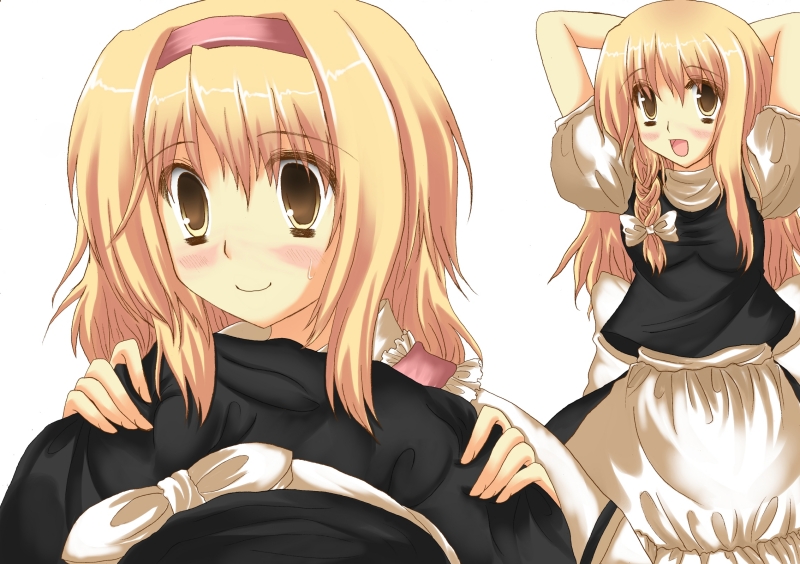 kazumi yoshizu, alice margatroid, kirisame marisa, touhou, 2girls, blonde hair, female focus, hat, multiple girls, simple background, skirt, white background, witch, witch hat