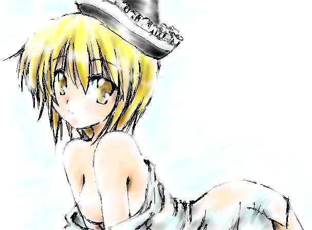 ayaaiserio, lunasa prismriver, touhou, 1girl, blonde hair, breasts, female focus, gradient background, medium breasts, nipples, solo