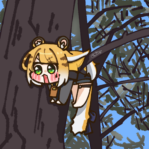 siu (esiu3891), ju fufu, zenless zone zero, 1girl, animal ear fluff, animal ears, blush, bow, branch, green eyes, grey sleeves, high-waist shorts, in tree, jacket, looking to the side, open mouth, orange fur, shorts, sitting, sitting in tree, sitting on branch, solo, striped fur, striped hair, tail, tail bow, tail ornament, thigh strap, tiger ears, tiger girl, tiger stripes, tiger tail, tree, yellow jacket